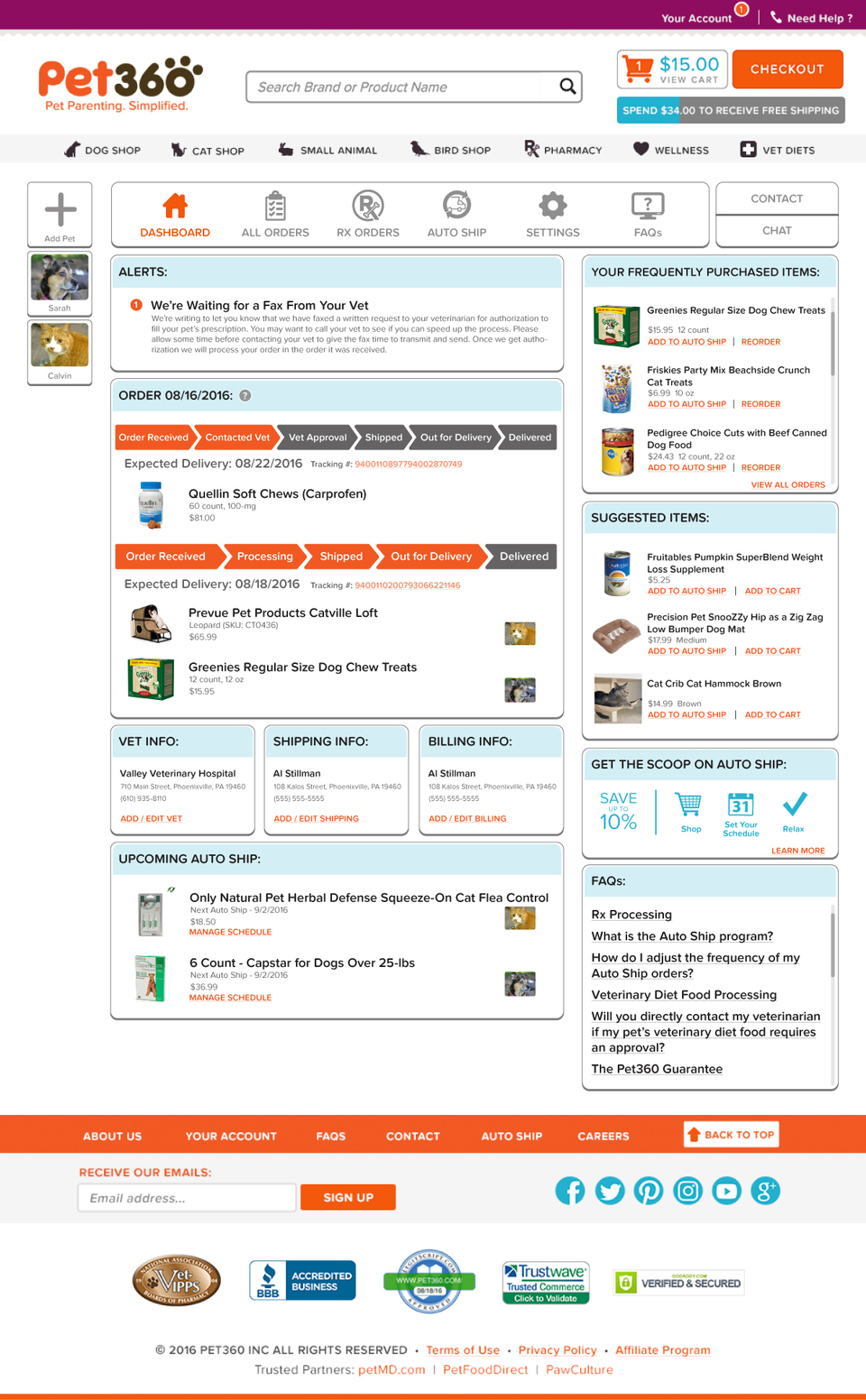 Pet360 Account Dashboard Redesign